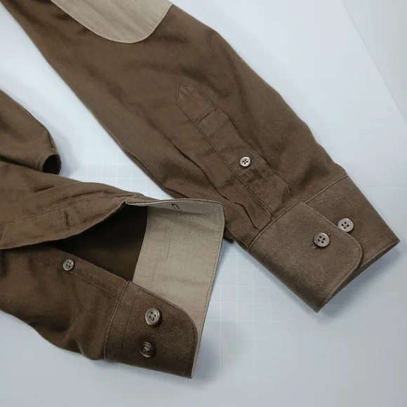 PAUL FREDRICK Cotton & Cashmere "Flannel" Button Down Shirt Elbow Patches EUC - Picture 2 of 9